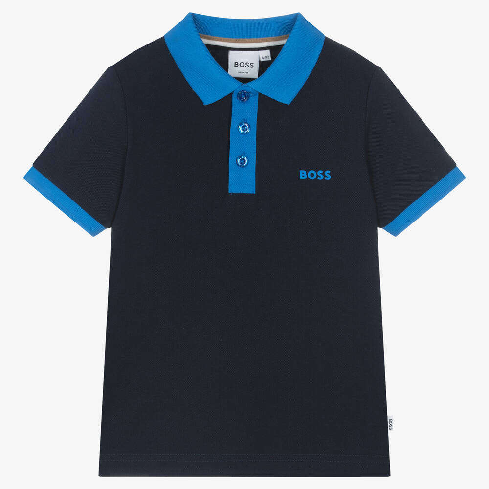 BOSS - Синяя рубашка поло из хлопка | Childrensalon