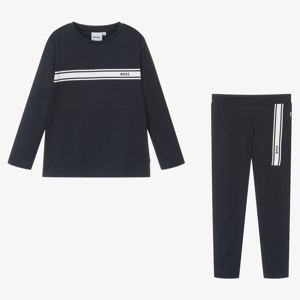 BOSS-Boys Navy Blue Cotton Pyjamas | Childrensalon Outlet
