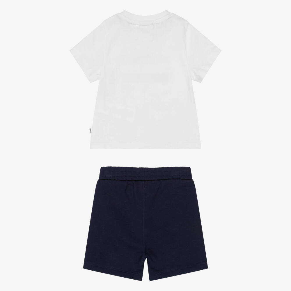 BOSS-Boys Navy Blue Cotton Shorts Set with Signature Stripes | Childrensalon Outlet