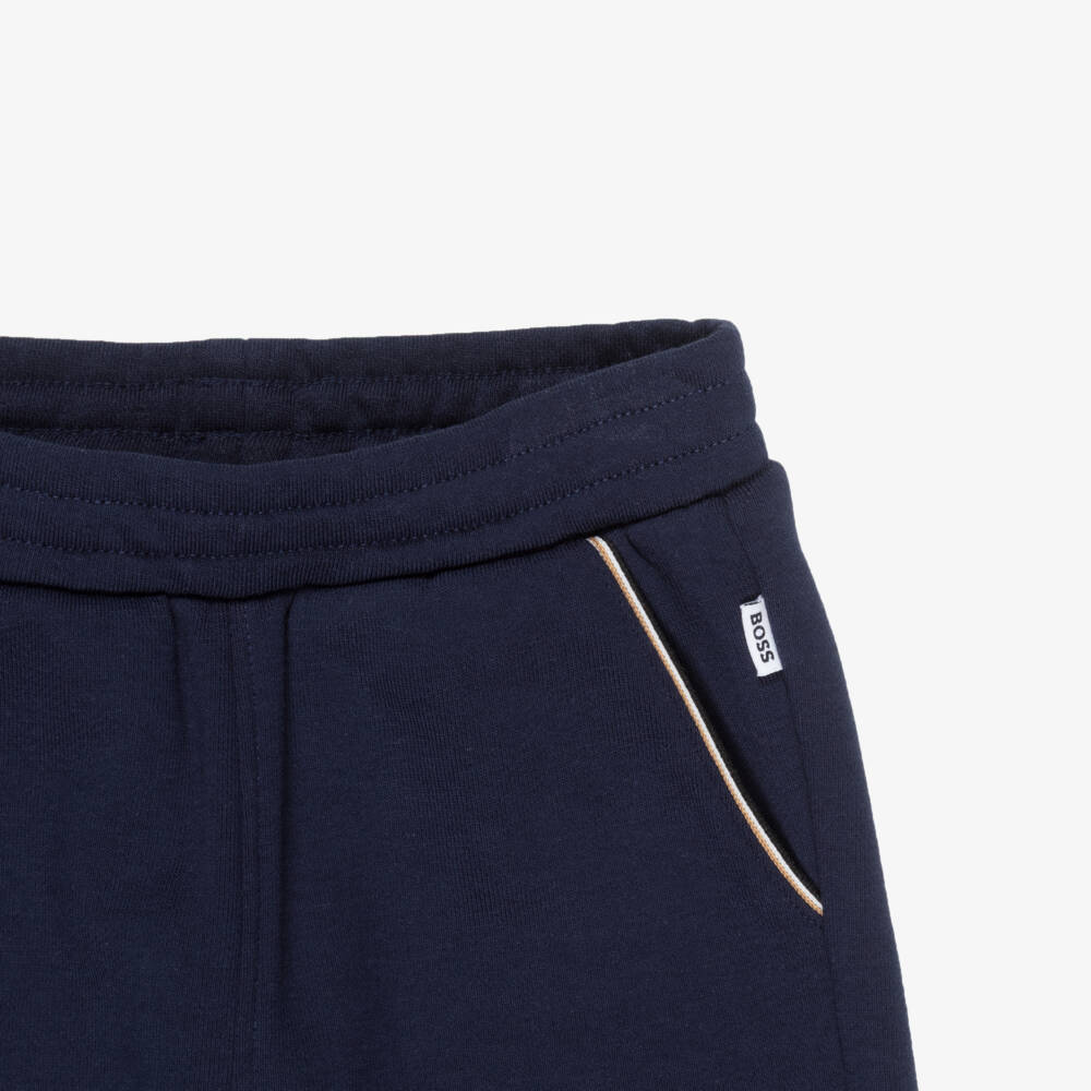 BOSS-Boys Navy Blue Cotton Shorts Set with Signature Stripes | Childrensalon Outlet