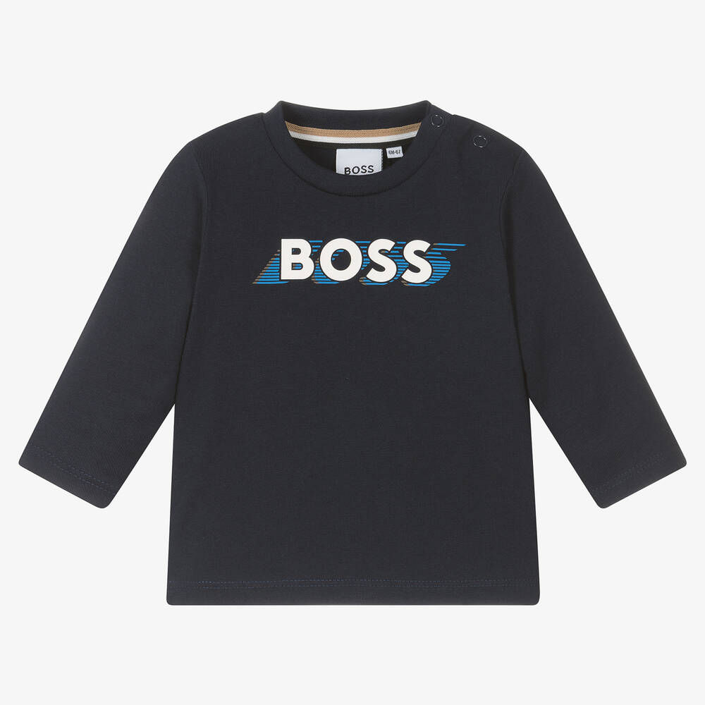 BOSS - Boys Navy Blue Cotton Top | Childrensalon