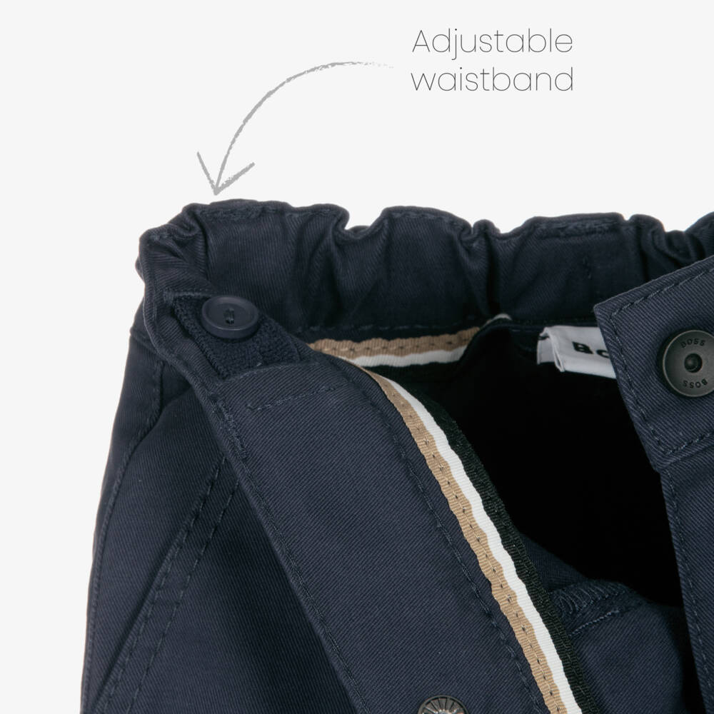 BOSS-Boys Navy Blue Cotton Twill Chino Shorts | Childrensalon Outlet