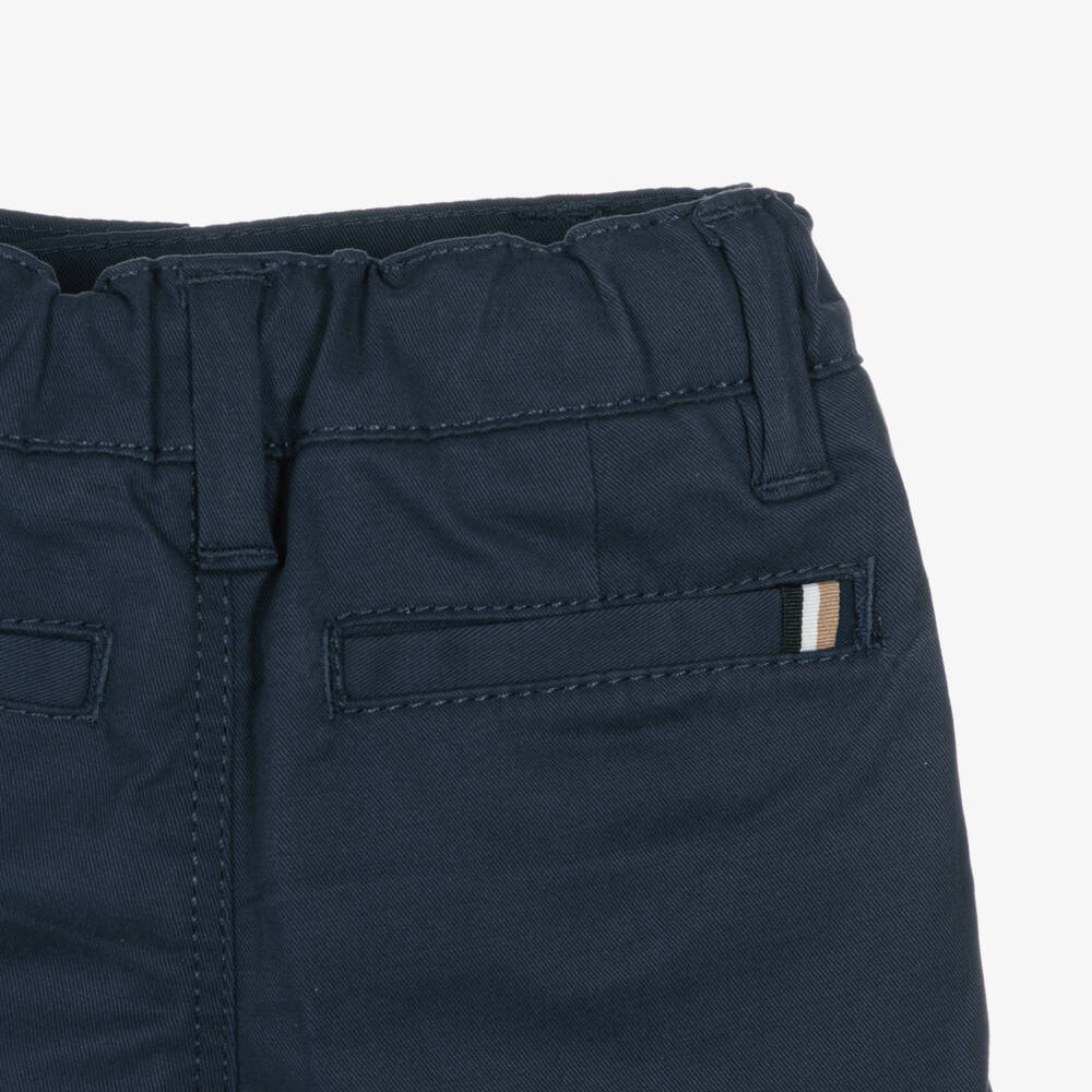 BOSS-Boys Navy Blue Cotton Twill Chino Shorts | Childrensalon Outlet