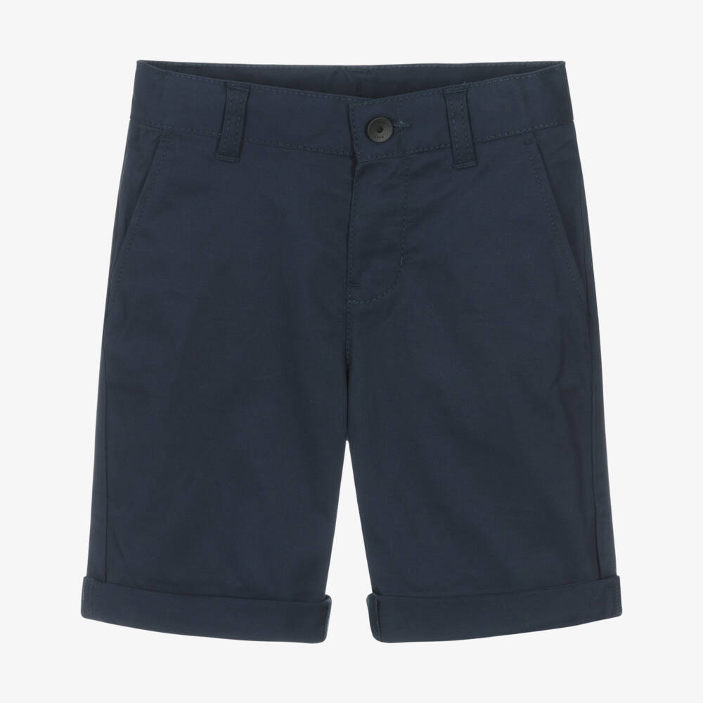 BOSS-Boys Navy Blue Cotton Twill Chino Shorts | Childrensalon Outlet
