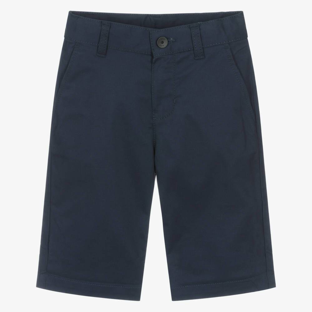 BOSS-Boys Navy Blue Cotton Twill Chino Shorts | Childrensalon Outlet