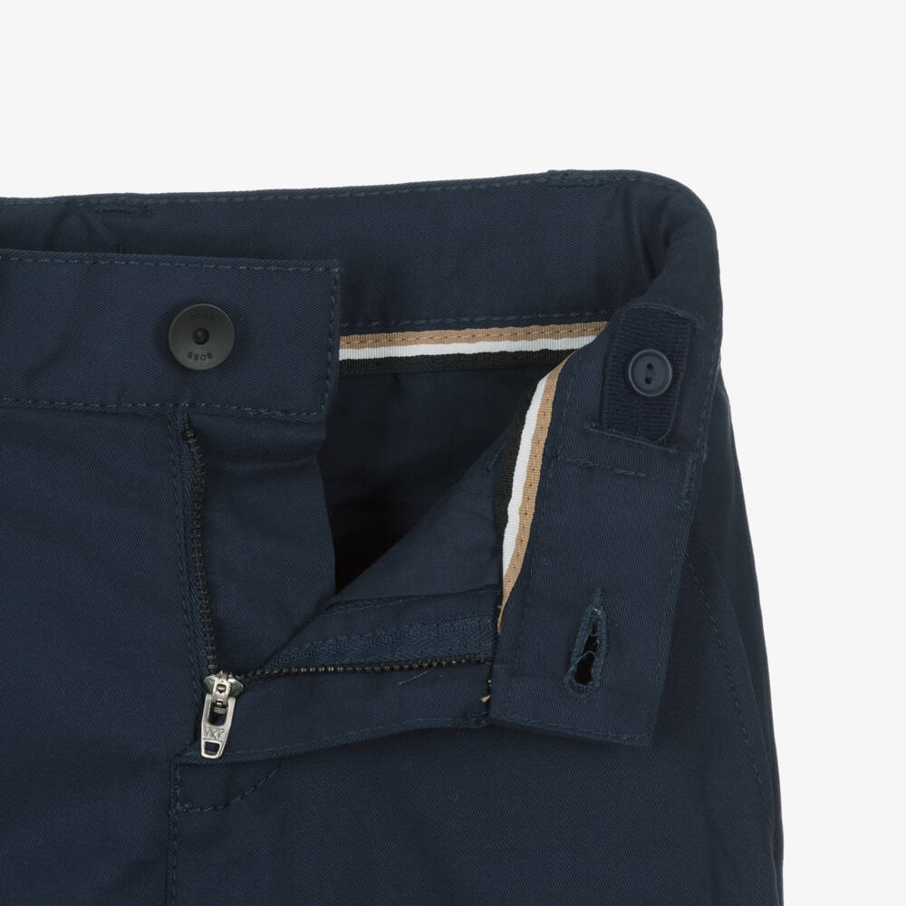 BOSS-Boys Navy Blue Cotton Twill Chino Shorts | Childrensalon Outlet