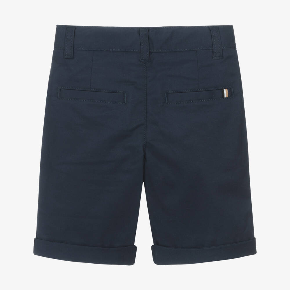 BOSS-Boys Navy Blue Cotton Twill Chino Shorts | Childrensalon Outlet