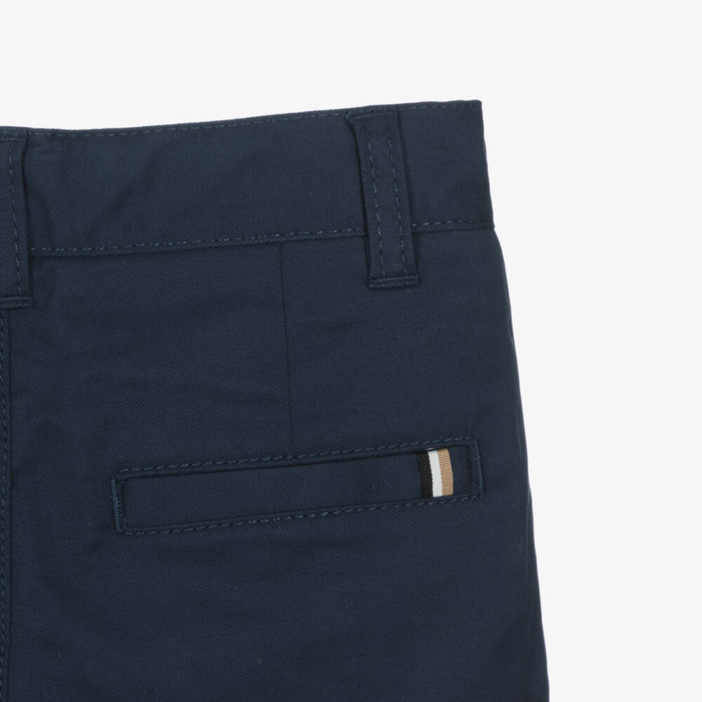 BOSS-Boys Navy Blue Cotton Twill Chino Shorts | Childrensalon Outlet