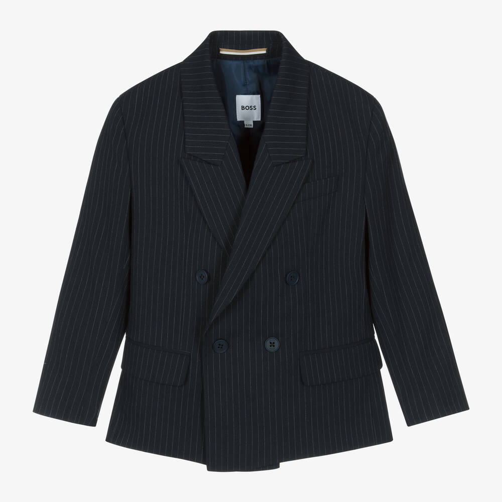 BOSS-Boys Navy Blue Double-Breasted Blazer | Childrensalon Outlet