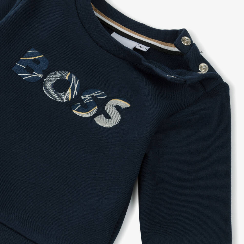 BOSS-Boys Navy Blue Embroidered Logo Sweatshirt | Childrensalon Outlet