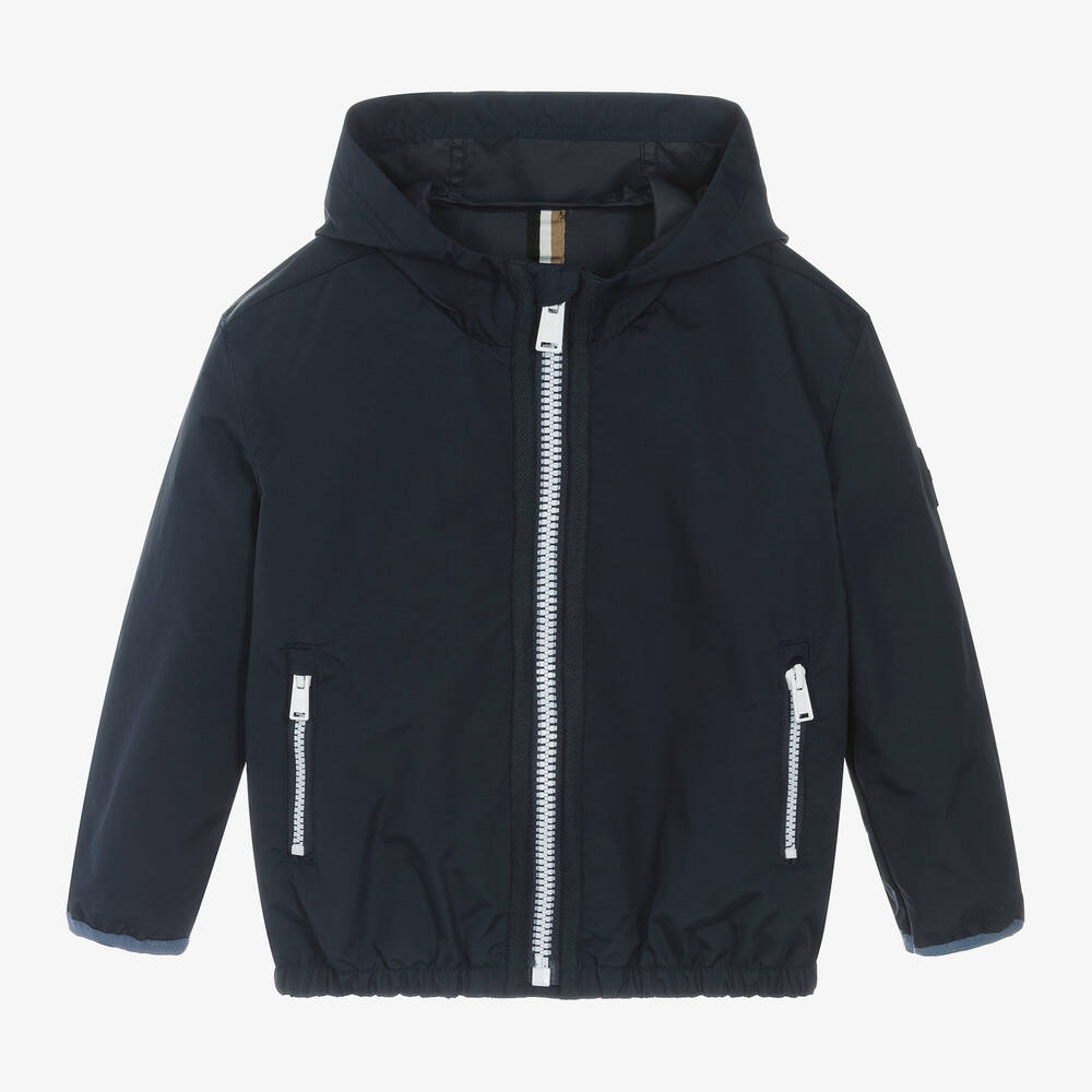 BOSS Boys Navy Blue Hooded Windbreaker Jacket Childrensalon Outlet
