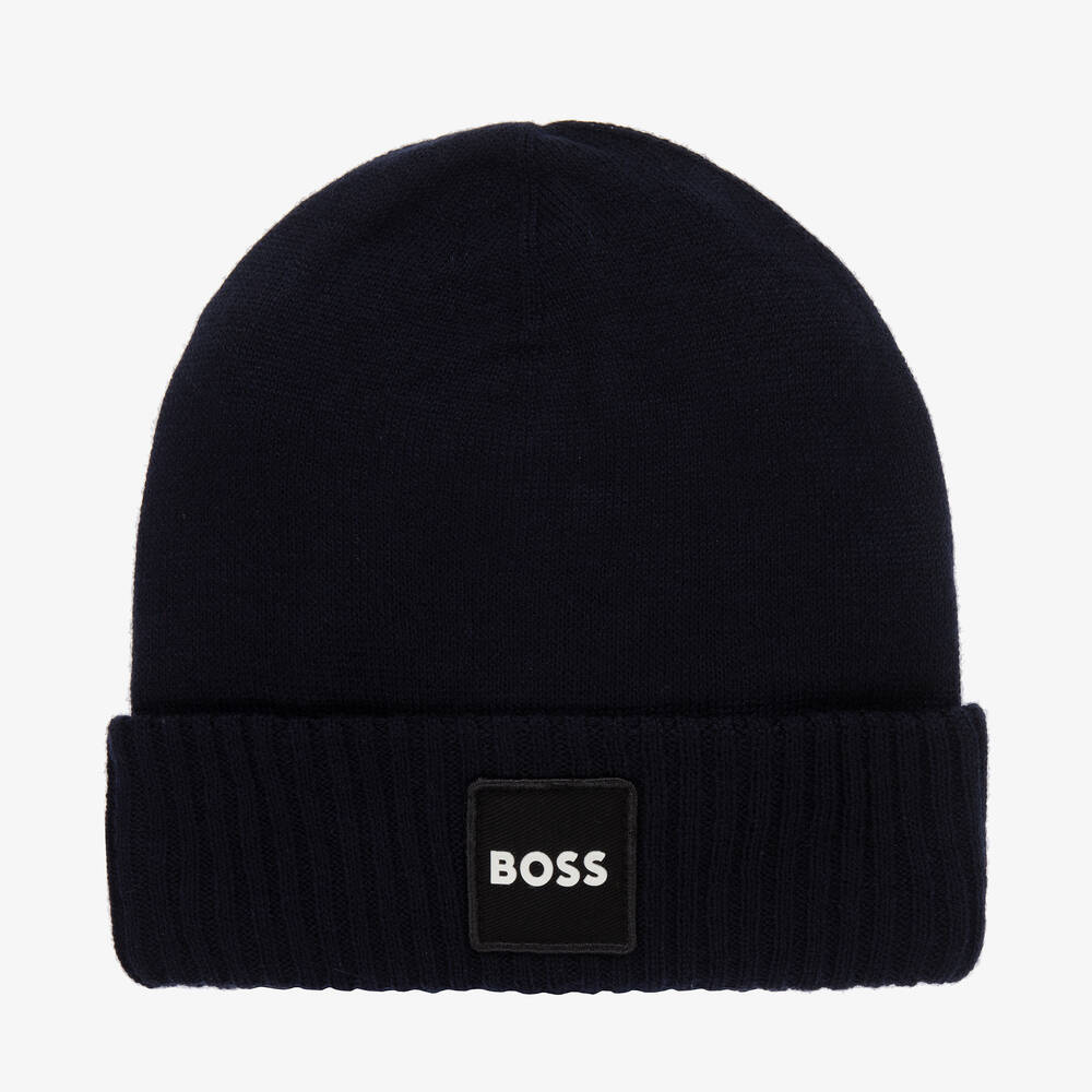 BOSS - Boys Navy Blue Knitted Beanie Hat | Childrensalon