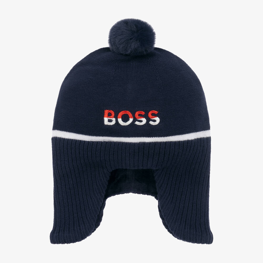 BOSS - Boys Navy Blue Knitted Pom-Pom Hat | Childrensalon