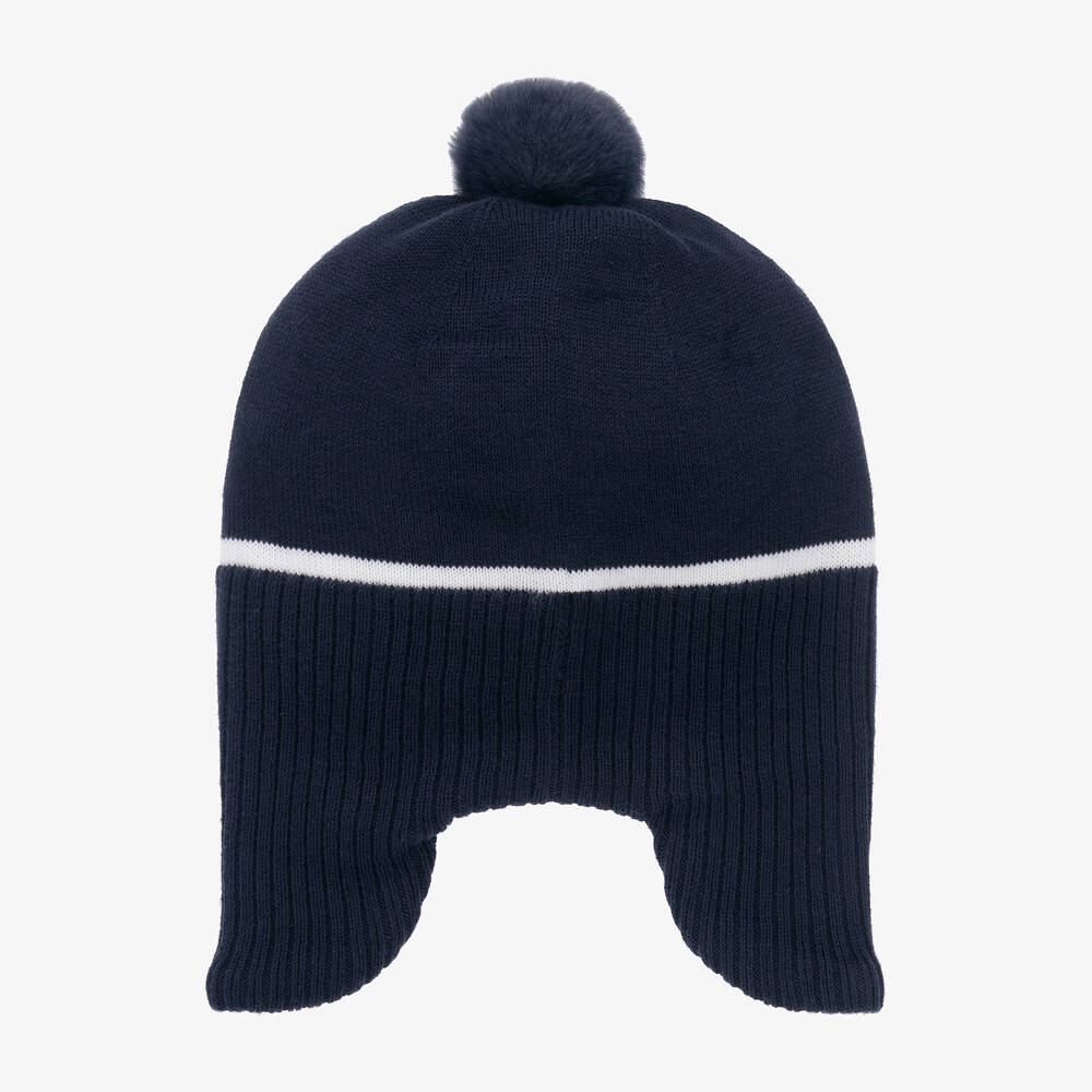 BOSS Boys Navy Blue Knitted Pom Pom Hat Childrensalon Outlet