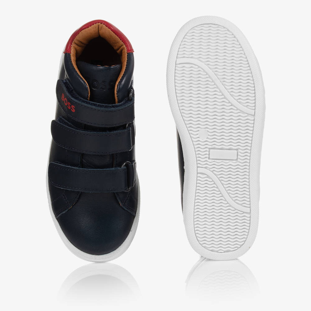 BOSS-ترينرز أطفال ولادي جلد صناعي لون كحلي وأحمر | Childrensalon Outlet