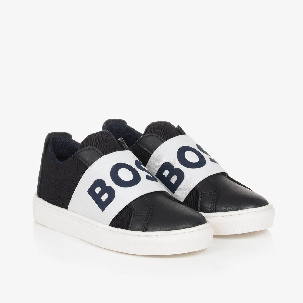 BOSS Boys Navy Blue Leather Trainers Childrensalon Outlet