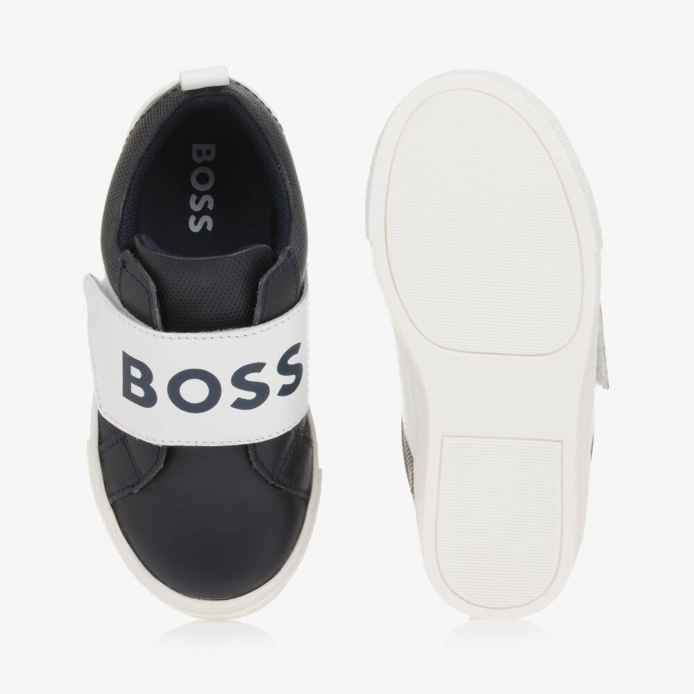 بوس-حذاء رياضي بشريط لاصق جلد لون كحلي للأولاد | Childrensalon Outlet