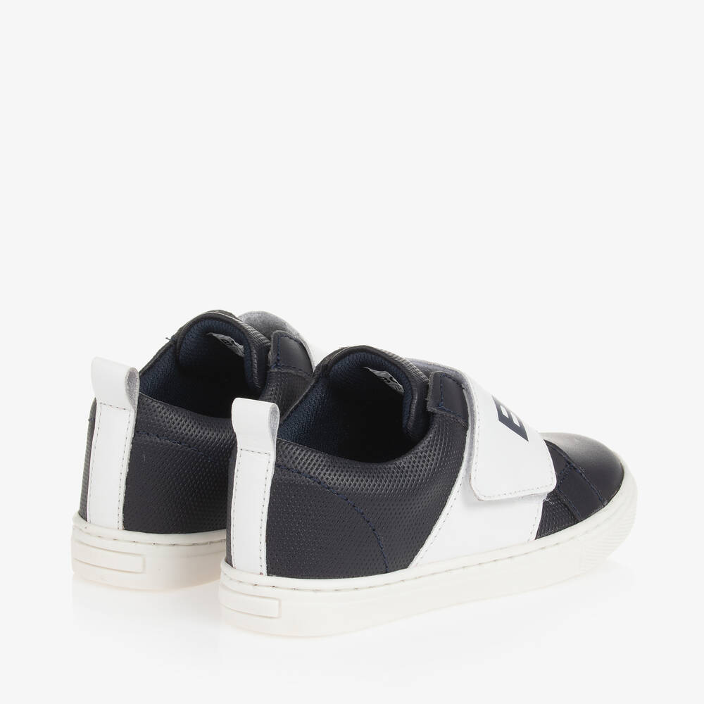 بوس-حذاء رياضي بشريط لاصق جلد لون كحلي للأولاد | Childrensalon Outlet