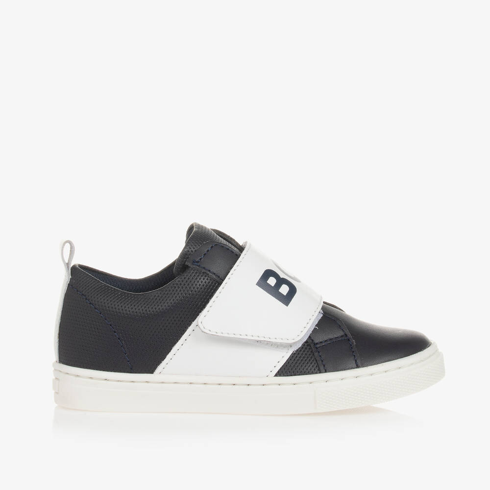 بوس-حذاء رياضي بشريط لاصق جلد لون كحلي للأولاد | Childrensalon Outlet