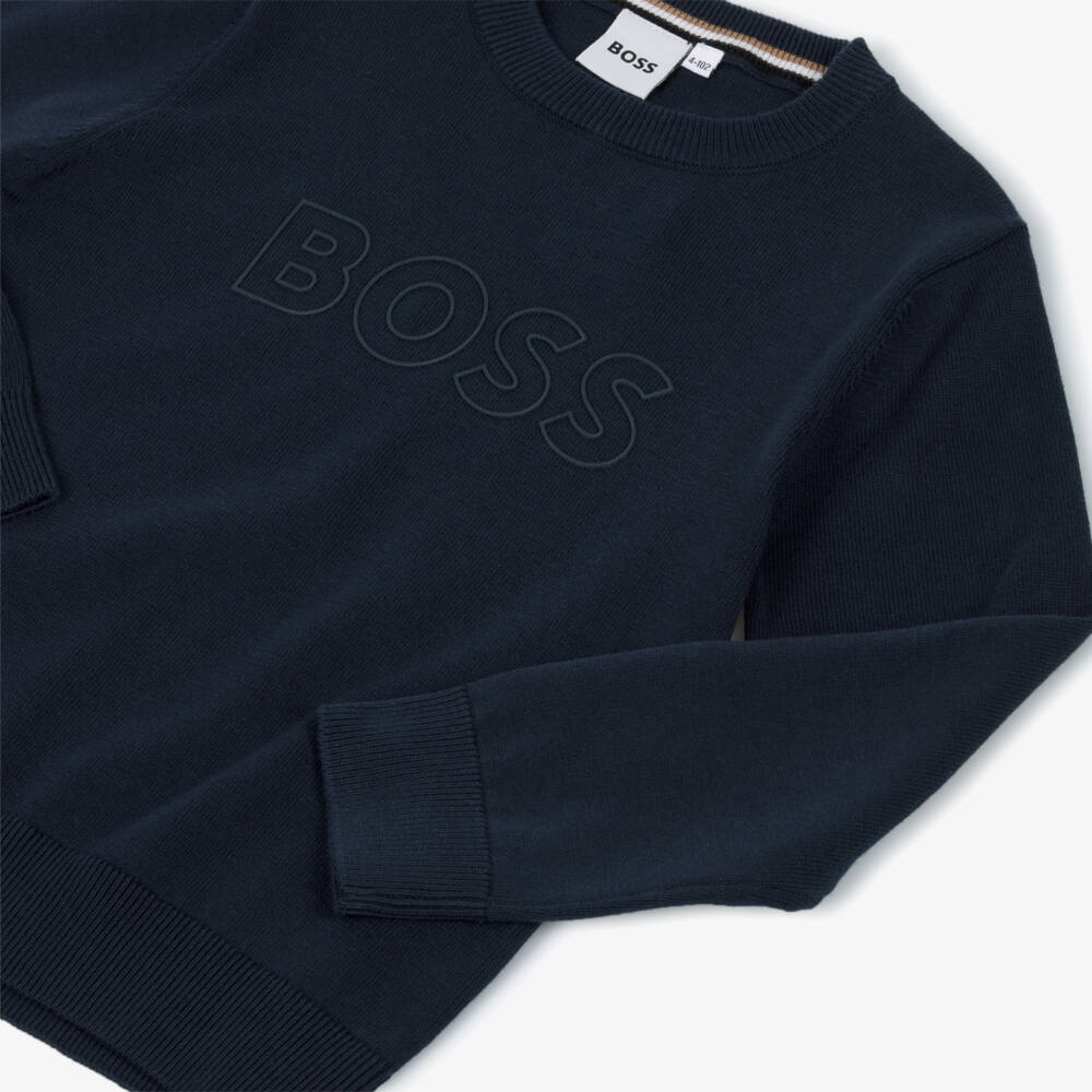 BOSS-Boys Navy Blue Lightweight Knit Sweater | Childrensalon Outlet