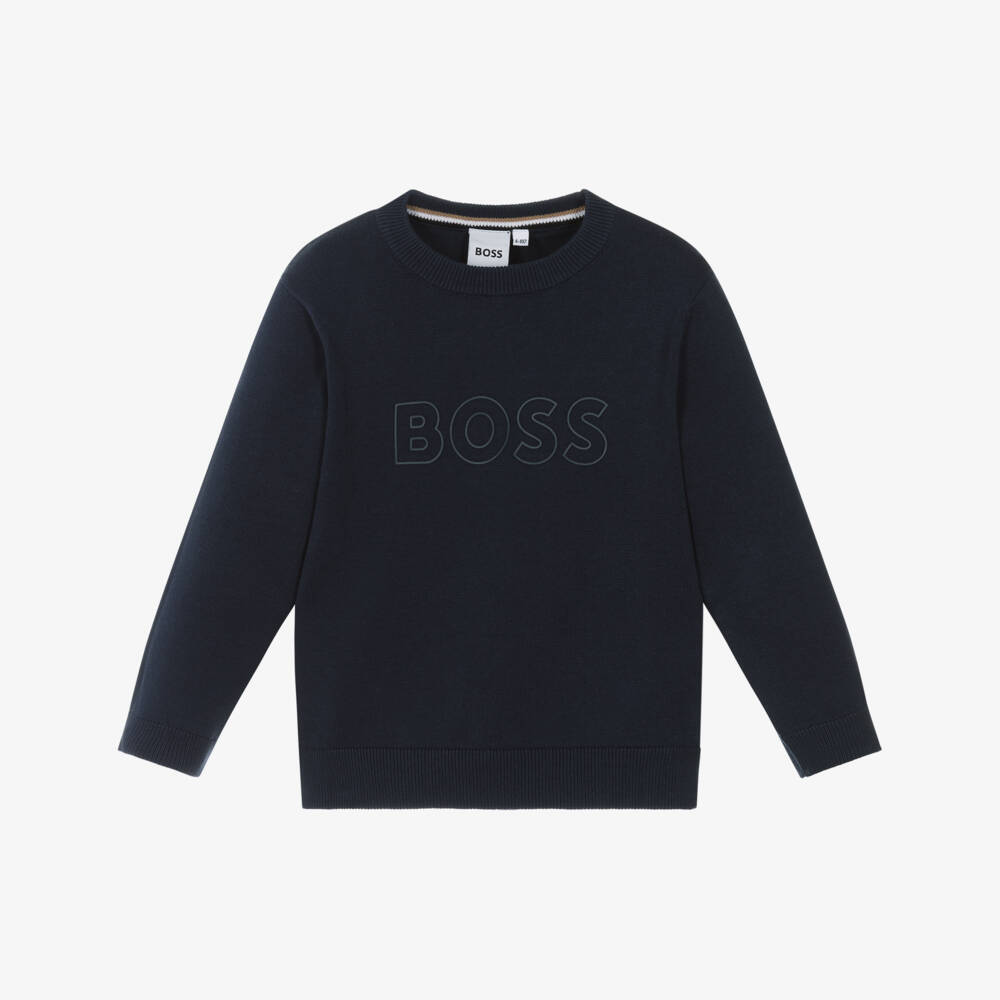 BOSS-Boys Navy Blue Lightweight Knit Sweater | Childrensalon Outlet