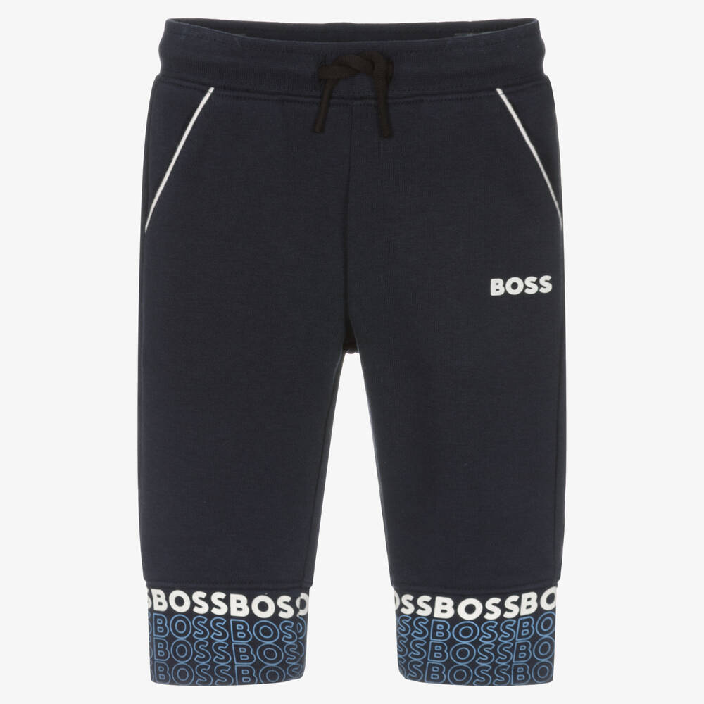 BOSS - Boys Navy Blue Logo Joggers | Childrensalon