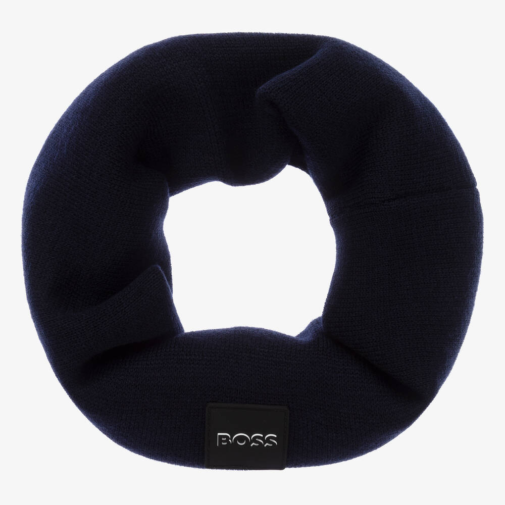 BOSS - Boys Navy Blue Logo Snood | Childrensalon