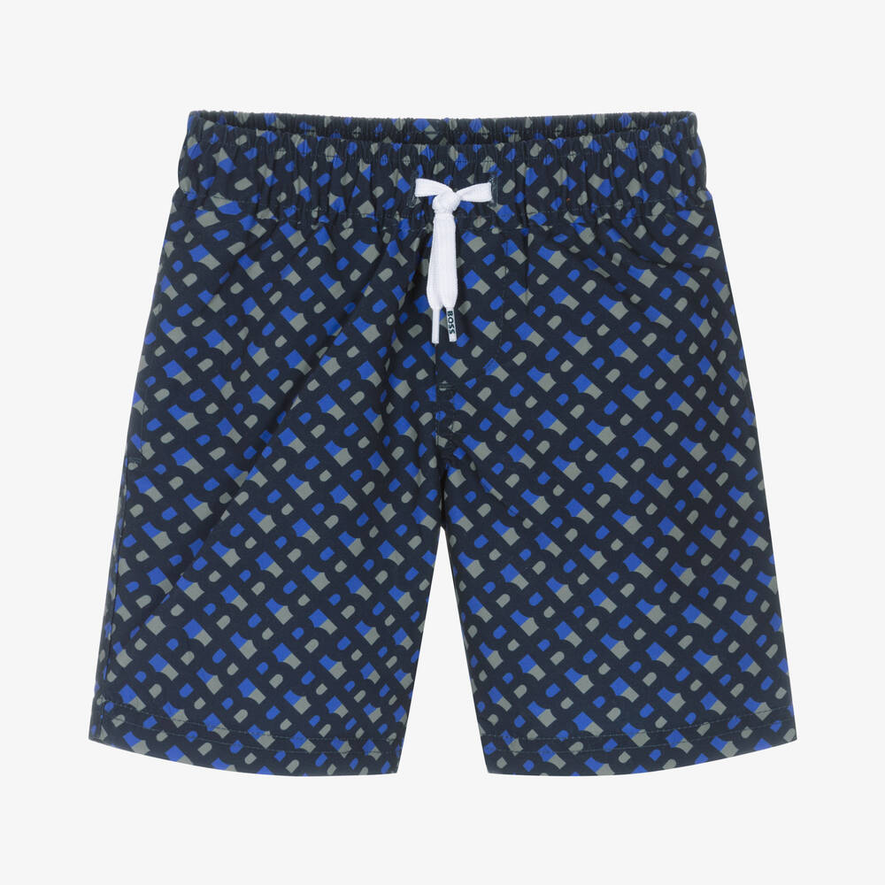 BOSS-Boys Navy Blue Logo Swim Shorts | Childrensalon Outlet
