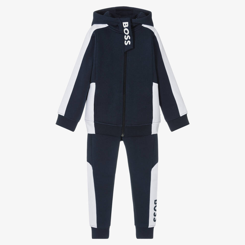 BOSS - Boys Navy Blue Logo Tracksuit | Childrensalon