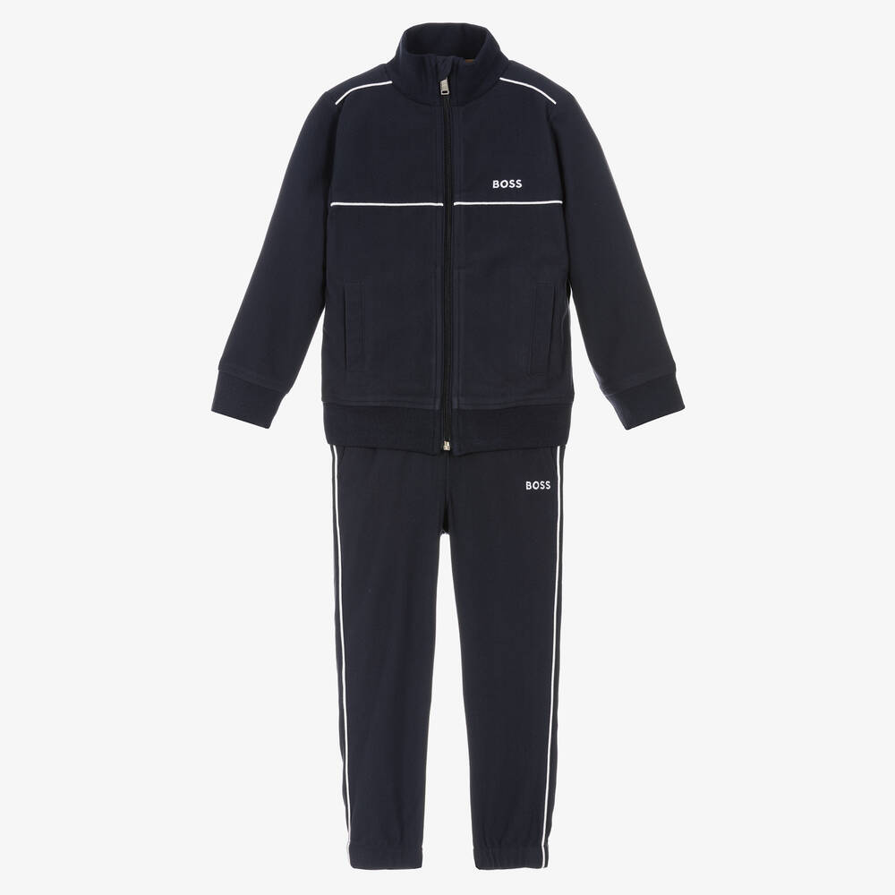 BOSS - Boys Navy Blue Logo Tracksuit | Childrensalon