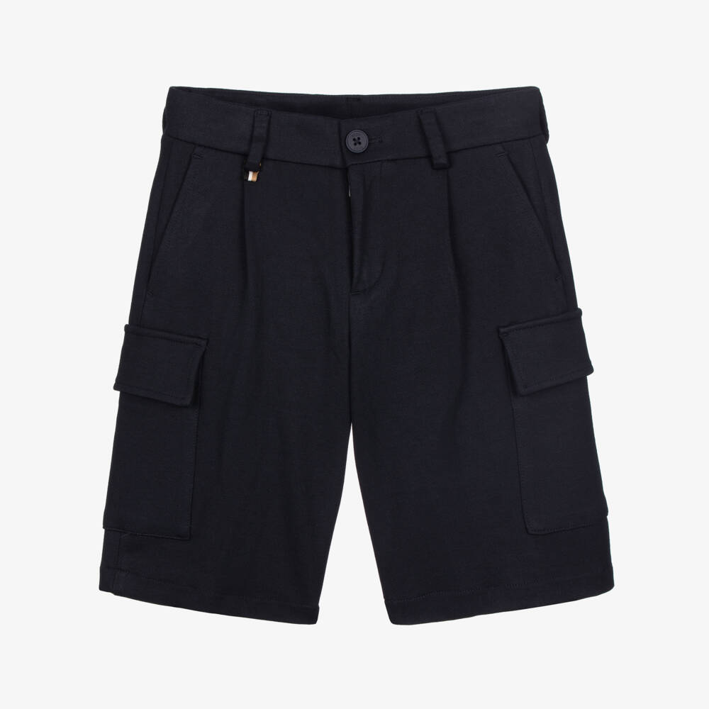BOSS-Boys Navy Blue Milano Jersey Cargo Shorts | Childrensalon Outlet