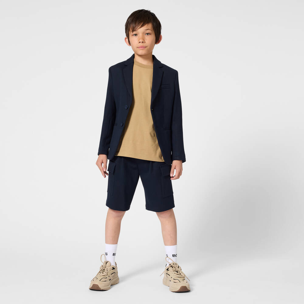 BOSS-Boys Navy Blue Milano Jersey Cargo Shorts | Childrensalon Outlet