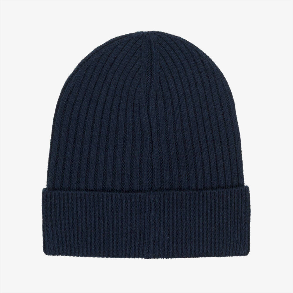 BOSS-Boys Navy Blue Ribbed Knit Beanie Hat | Childrensalon Outlet