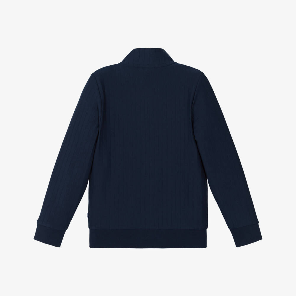 BOSS-Boys Navy Blue Ribbed Zip-Up Top | Childrensalon Outlet