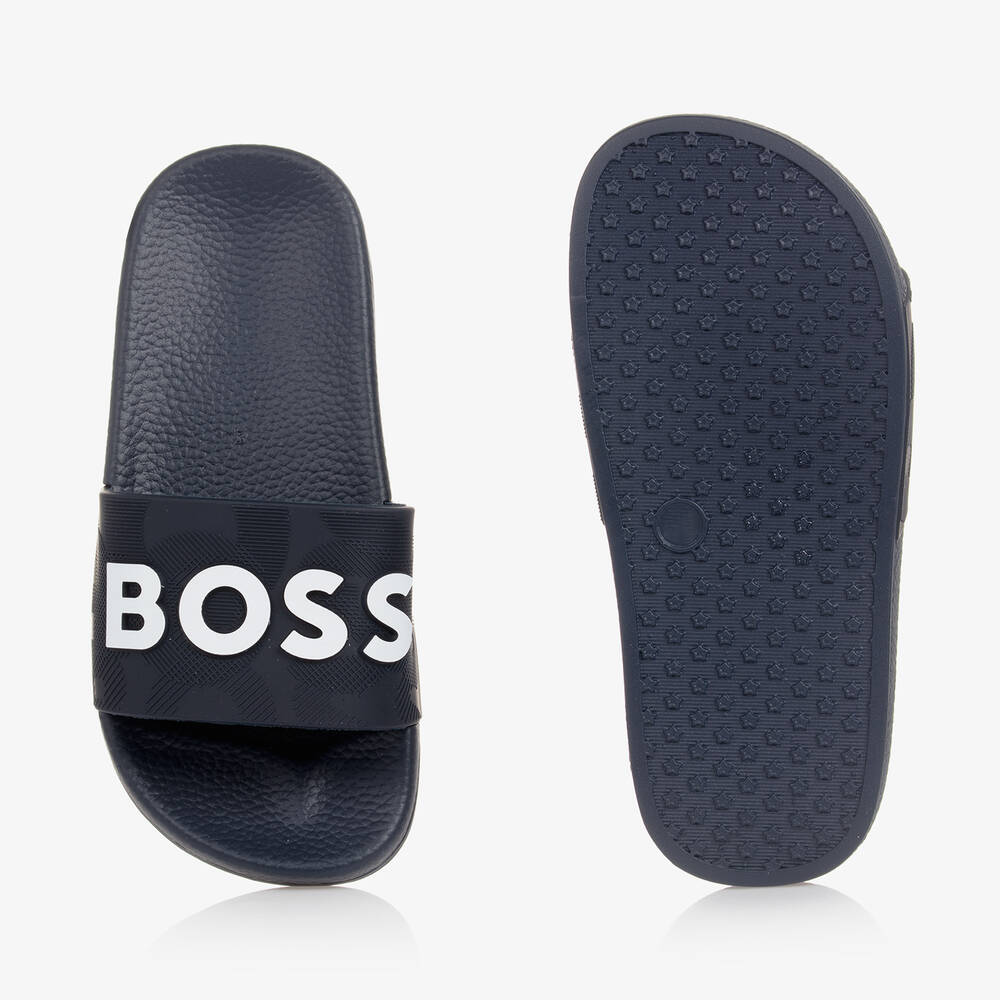 BOSS-Boys Navy Blue Sliders | Childrensalon Outlet