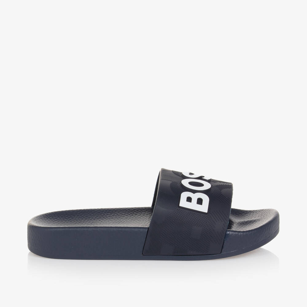BOSS-Boys Navy Blue Sliders | Childrensalon Outlet