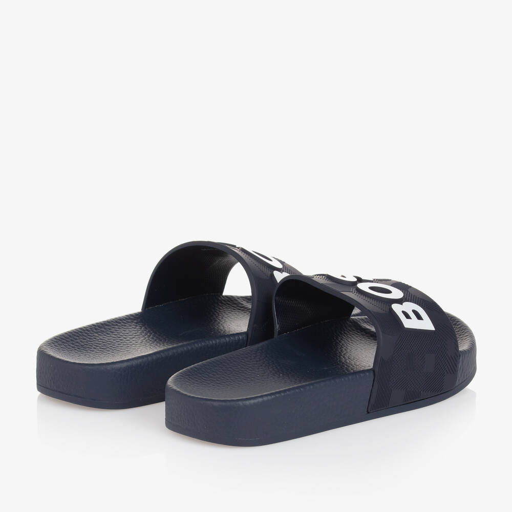 BOSS-Boys Navy Blue Sliders | Childrensalon Outlet
