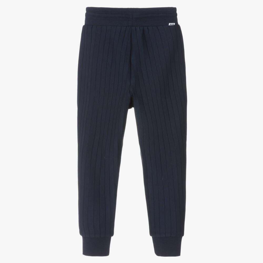 BOSS-Boys Navy Blue Striped Jersey Drawstring Joggers | Childrensalon Outlet
