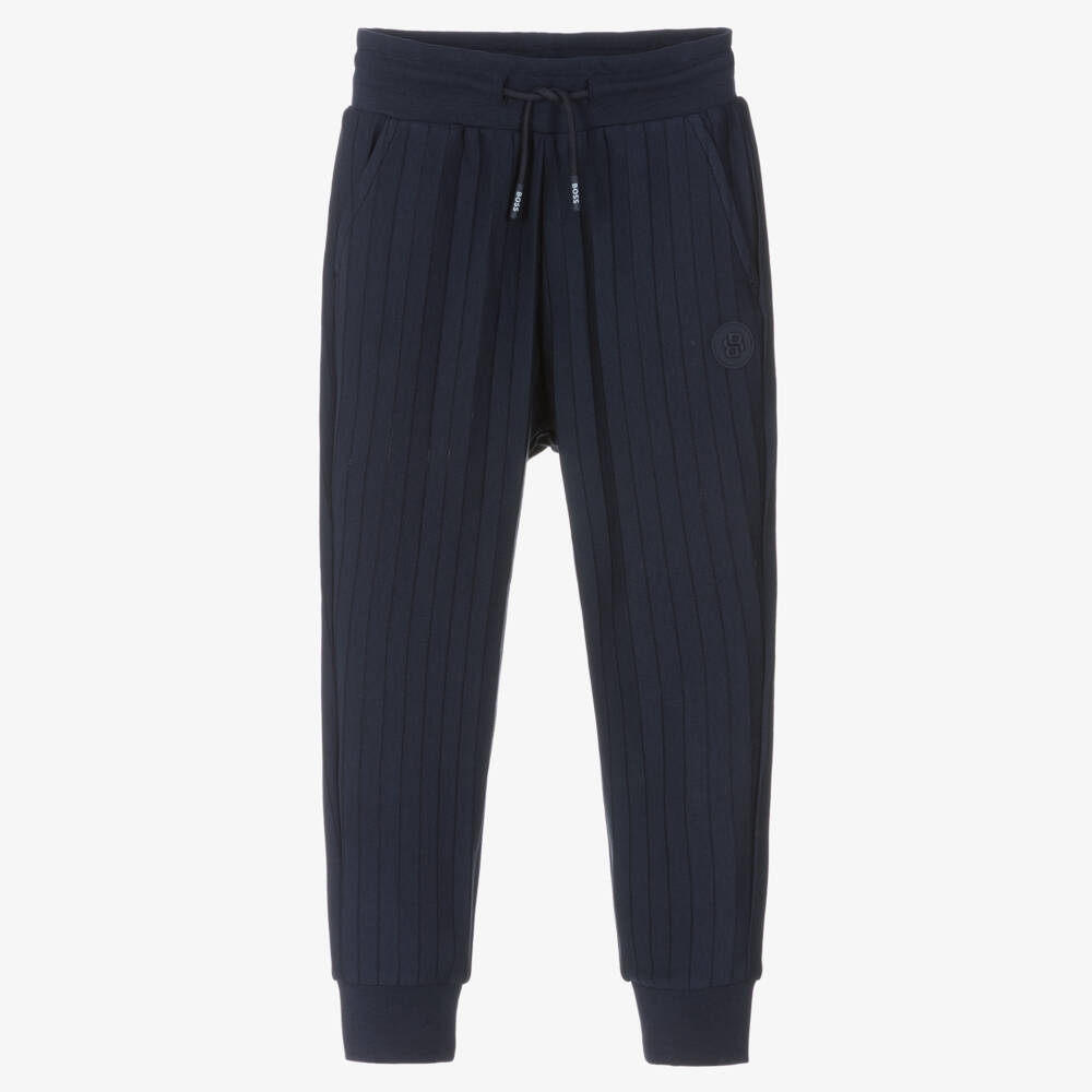 BOSS-Boys Navy Blue Striped Jersey Drawstring Joggers | Childrensalon Outlet