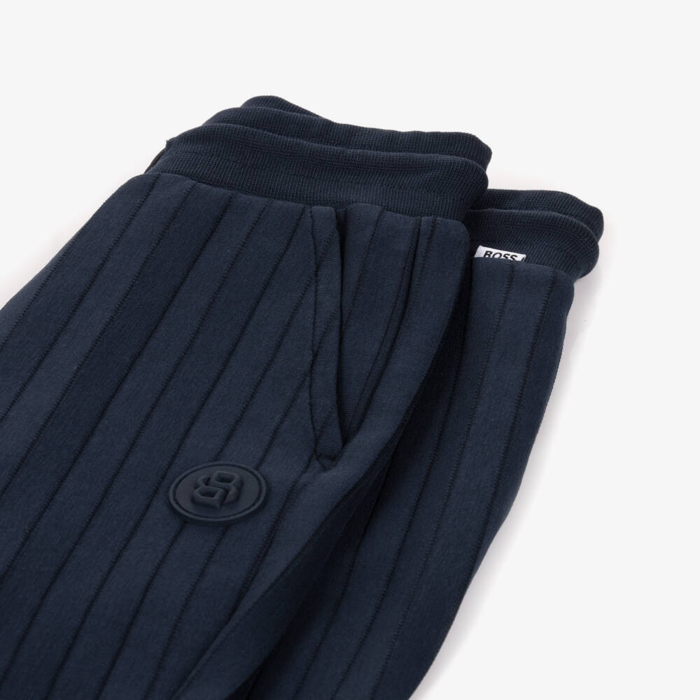 BOSS-Boys Navy Blue Striped Jersey Drawstring Joggers | Childrensalon Outlet