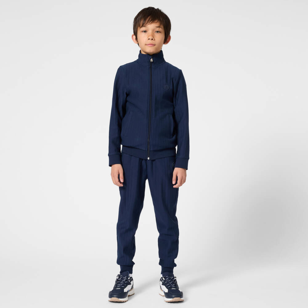 BOSS-Boys Navy Blue Striped Jersey Drawstring Joggers | Childrensalon Outlet