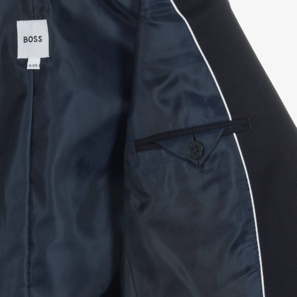 BOSS-Boys Navy Blue Twill Suit | Childrensalon Outlet