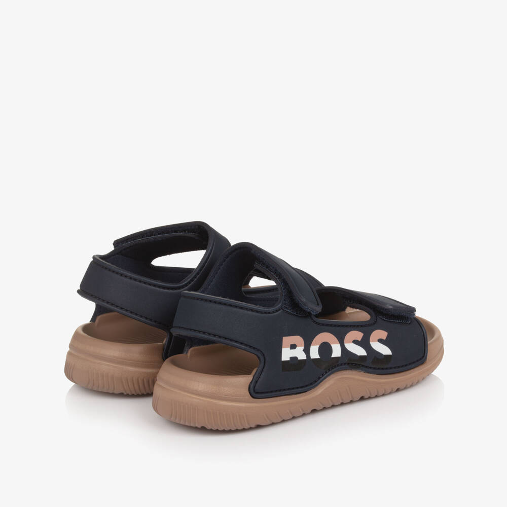 BOSS-Boys Navy Blue Velcro Sandals with Logo | Childrensalon Outlet