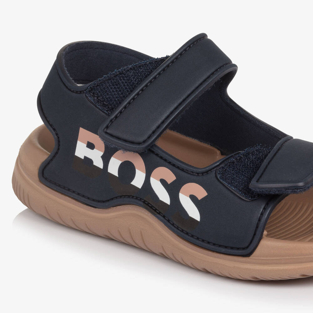BOSS-Boys Navy Blue Velcro Sandals with Logo | Childrensalon Outlet