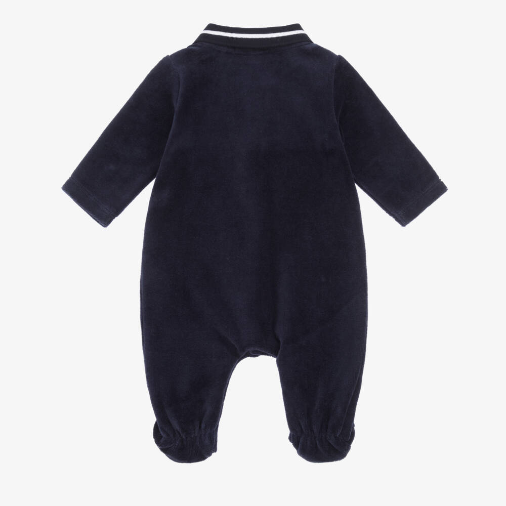 BOSS-Boys Navy Blue Velour Babygrow with Ribbed Collar | Childrensalon Outlet