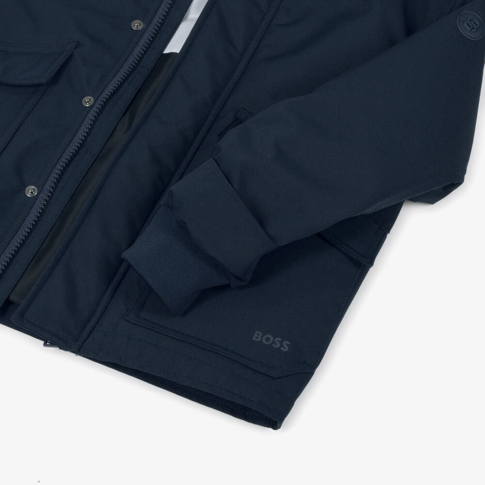 BOSS-Boys Navy Blue Water-Repellent Jacket | Childrensalon Outlet