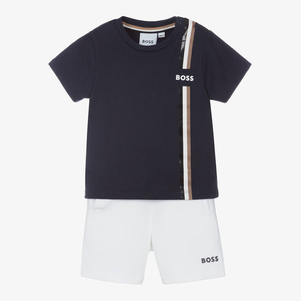 BOSS - Ensemble short coton bleu et blanc | Childrensalon