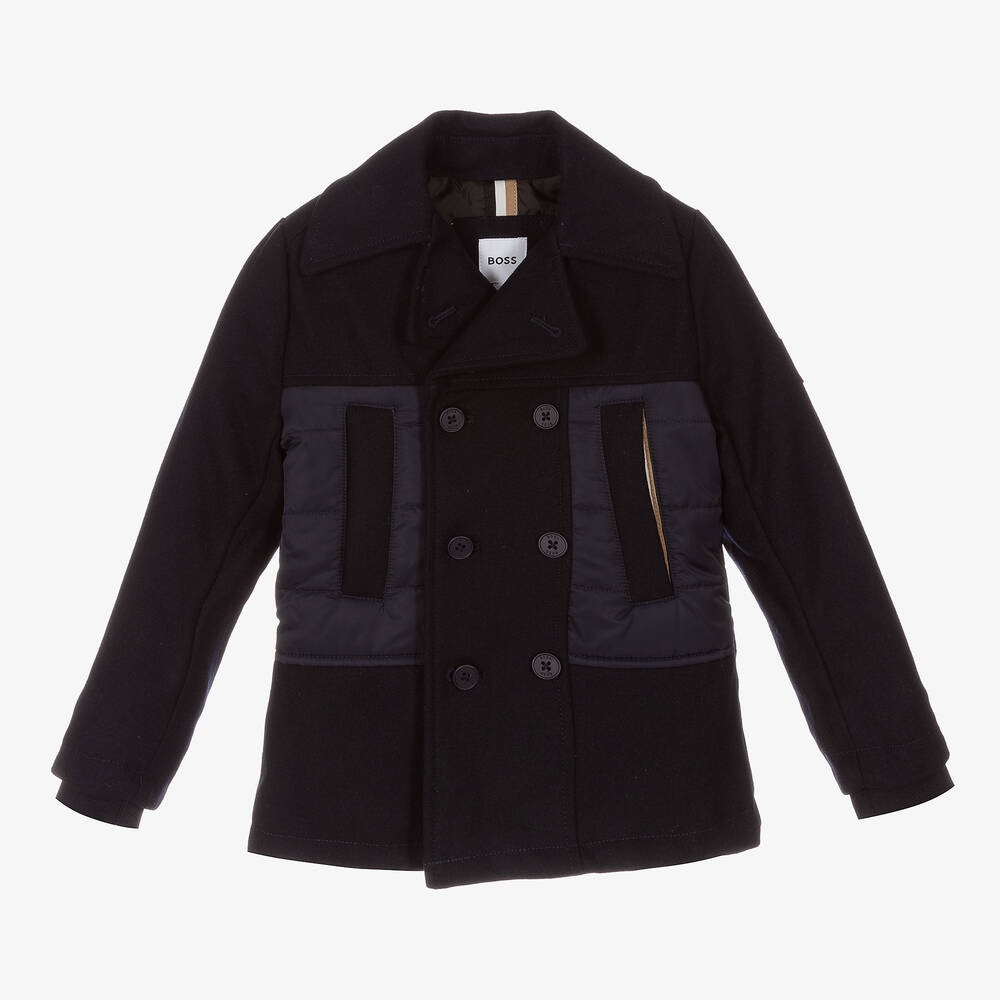 BOSS - Manteau bleu marine en laine Garçon | Childrensalon