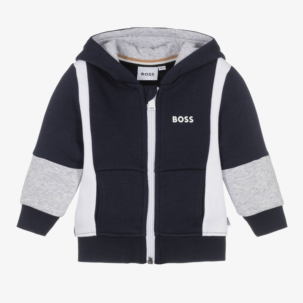Hugo boss navy zip hoodie discount
