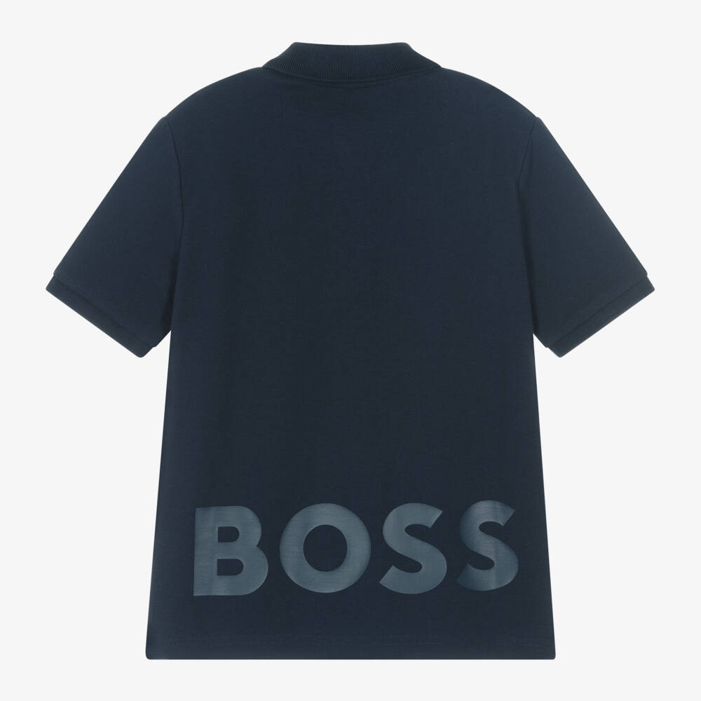 BOSS-Boys Navy Bold Logo Cotton Polo | Childrensalon Outlet
